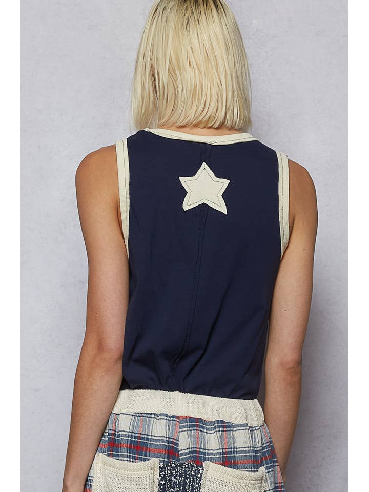 Pol Clothing - Wholesale Tank Top - Women's - V-neck sleeveless front star patches solid basic top SALE