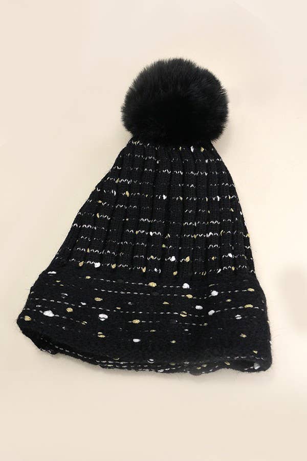 JOSSLYN by wall to wall - Vente Bonnet – femme - BONNET À POMPON EN FAUSSE FOURRURE À PAILLETTES | 40BN9115