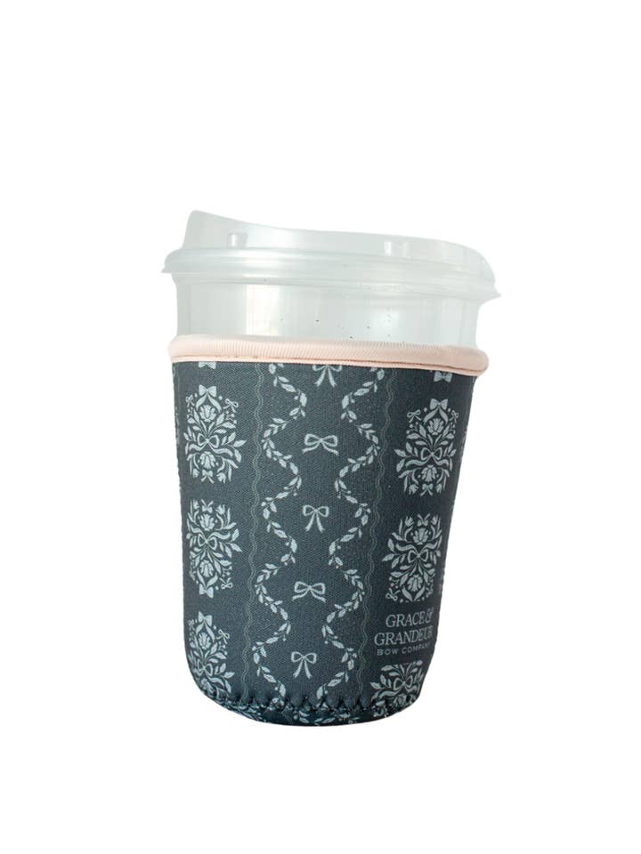 Iced Coffee Sleeve, Drink Sleeve Dark Green Signature Print for wholesale by Grace & Grandeur