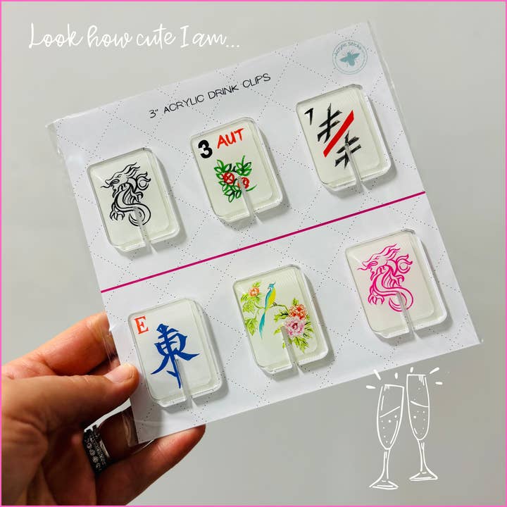 CLASSIC MAHJONG ACRYLIC DRINK CLIP COMBO for wholesale by XO ACRYLICS | ACRYLIC STICKS