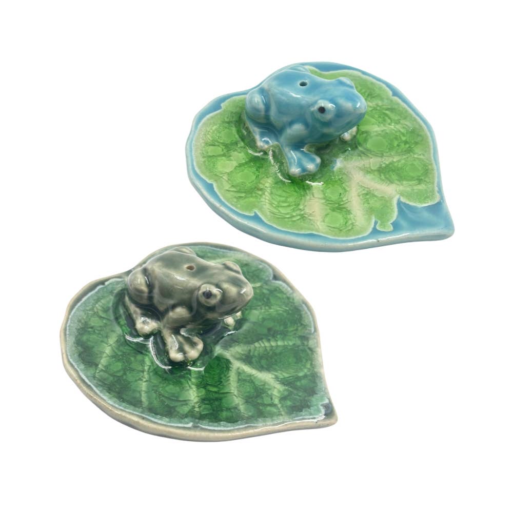 Earths Elements Wholesale - Wholesale Incense Holder - Frog on Leaf Ceramic Incense Holder - Assorted1
