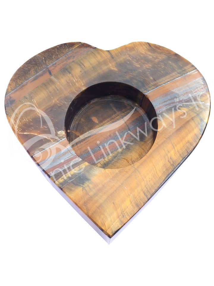 (PC)TEALIGHT HOLDER - HEART TIGER EYE 3 X 4" for wholesale by Oceanic Linkways Inc