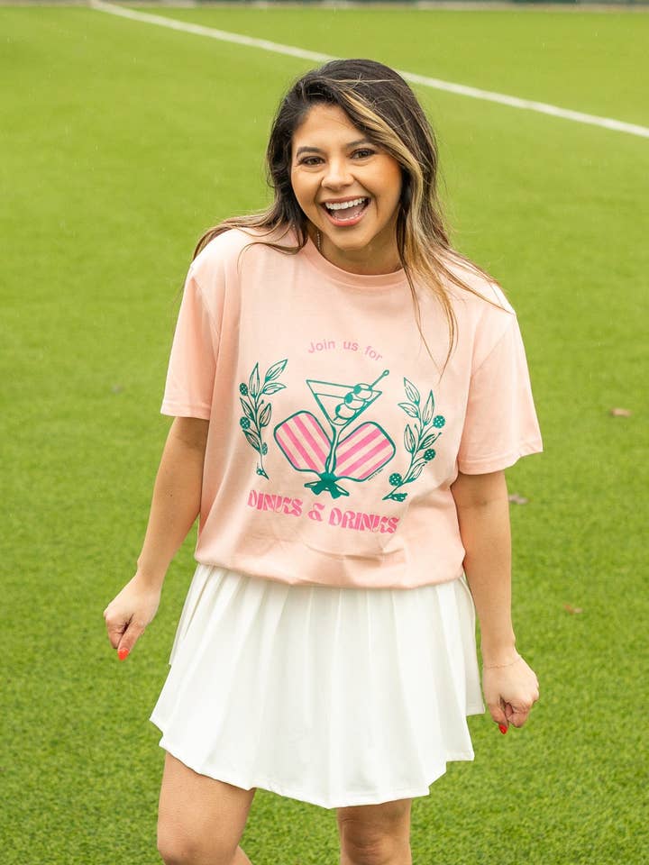 Dinks and Drinks on Pink Tee Shirt for wholesale by GRACE+EMMA by Southern Grace