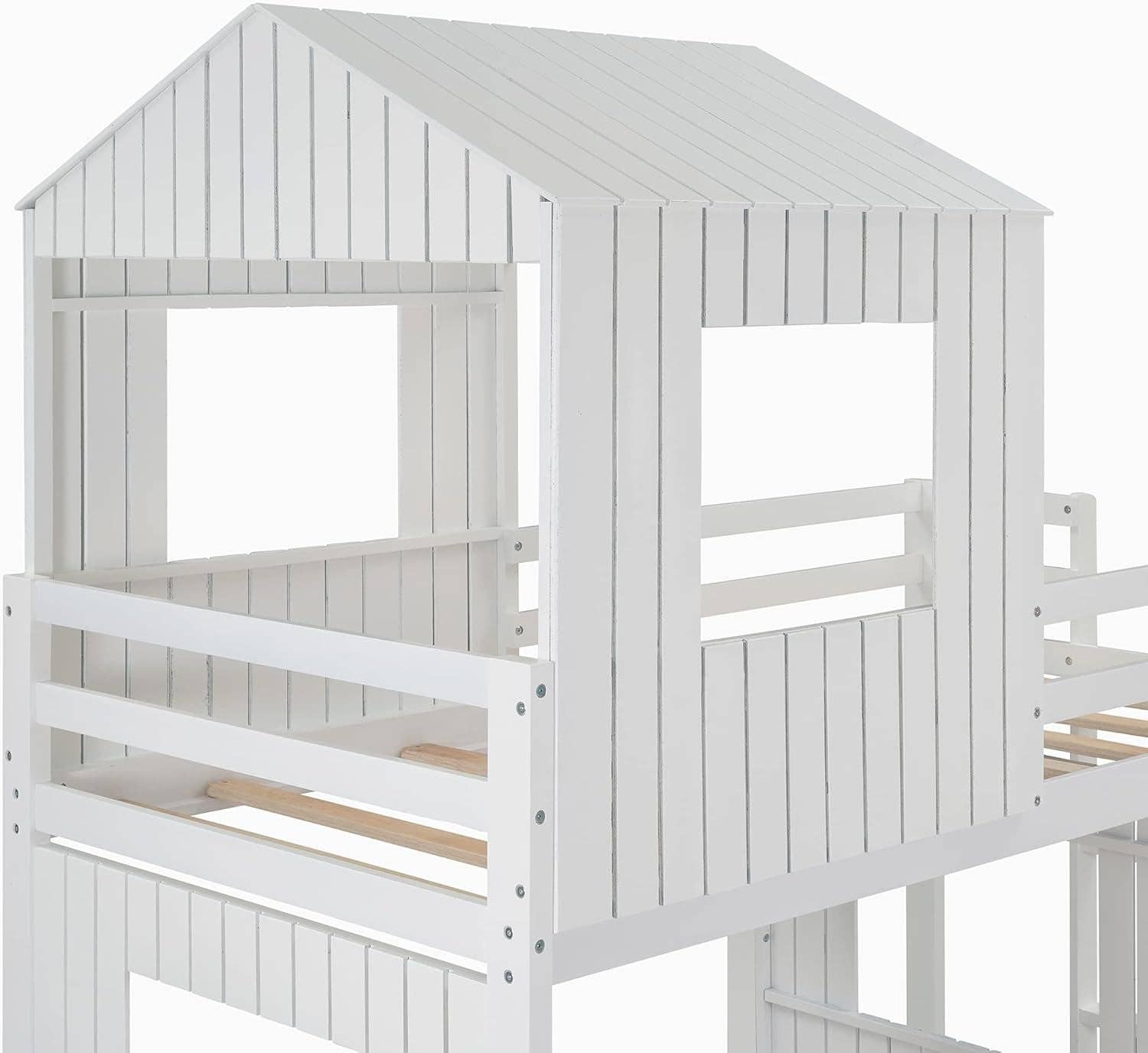 White Twin Over Full Low Profile Playhouse Bunk Bed for wholesale on Faire6