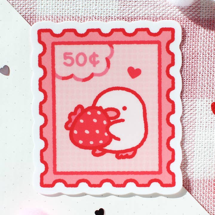 Lemon Strawberry Stamp • Vinyl Sticker for wholesale by Sam’s Scribbles