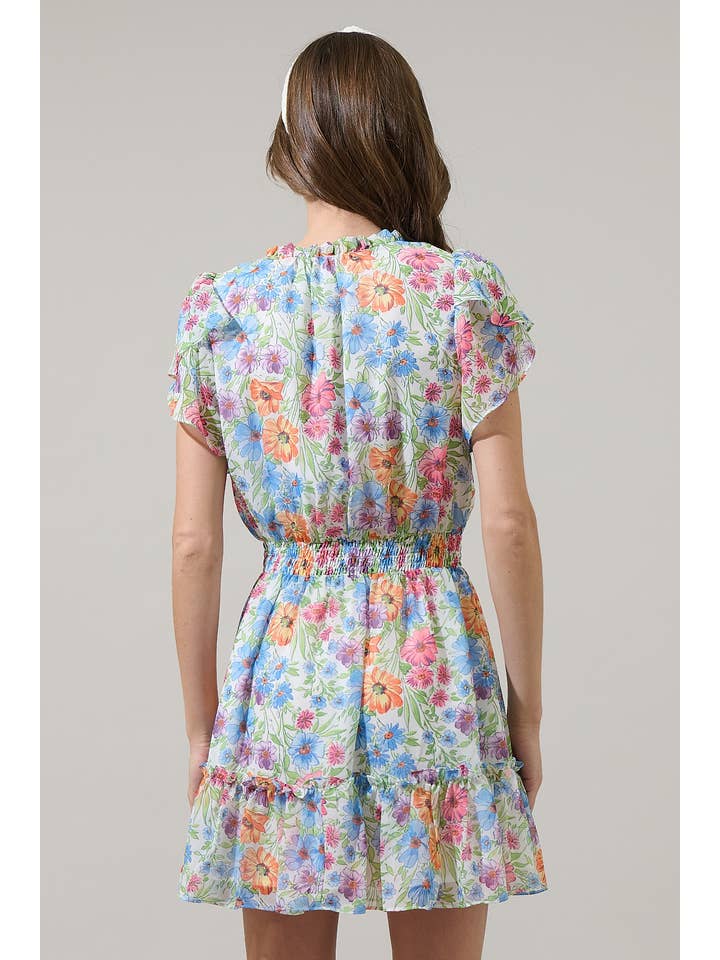 BLU-ROSA-GIALLO Abito Mini con Balze Ezia Garden Bumble in vendita all'ingrosso su Faire1