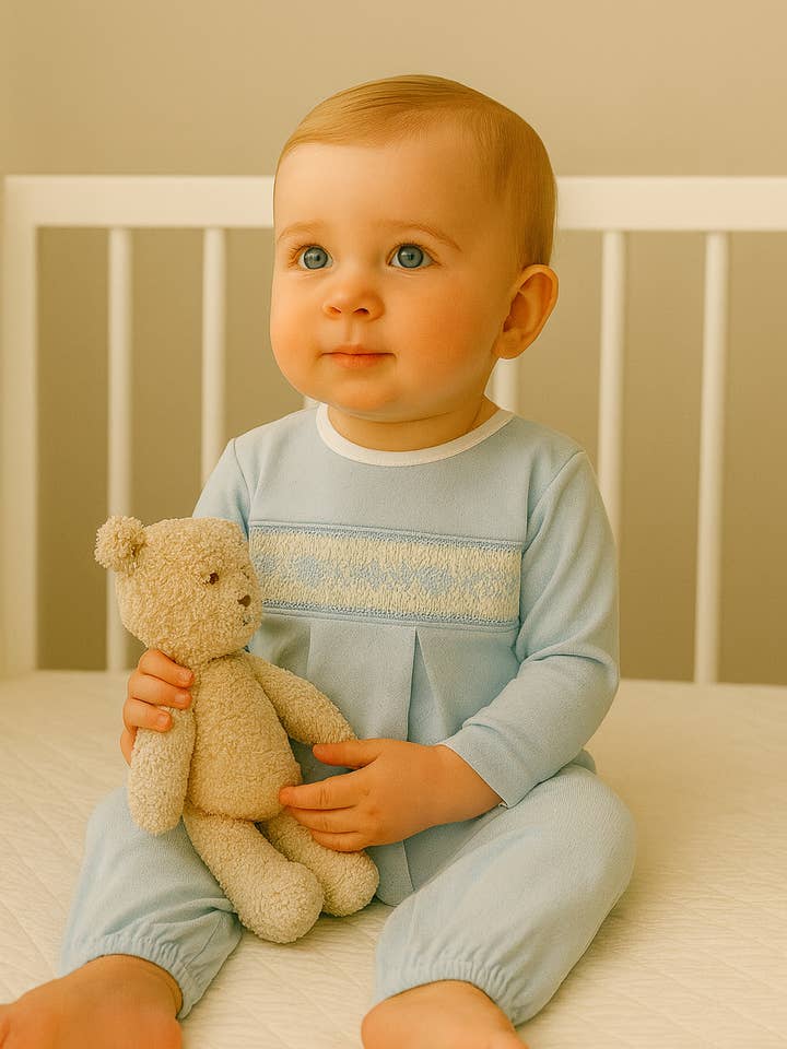 Baby Boy's Blue Jacquard Smocked Converter for wholesale by Baby Threads
