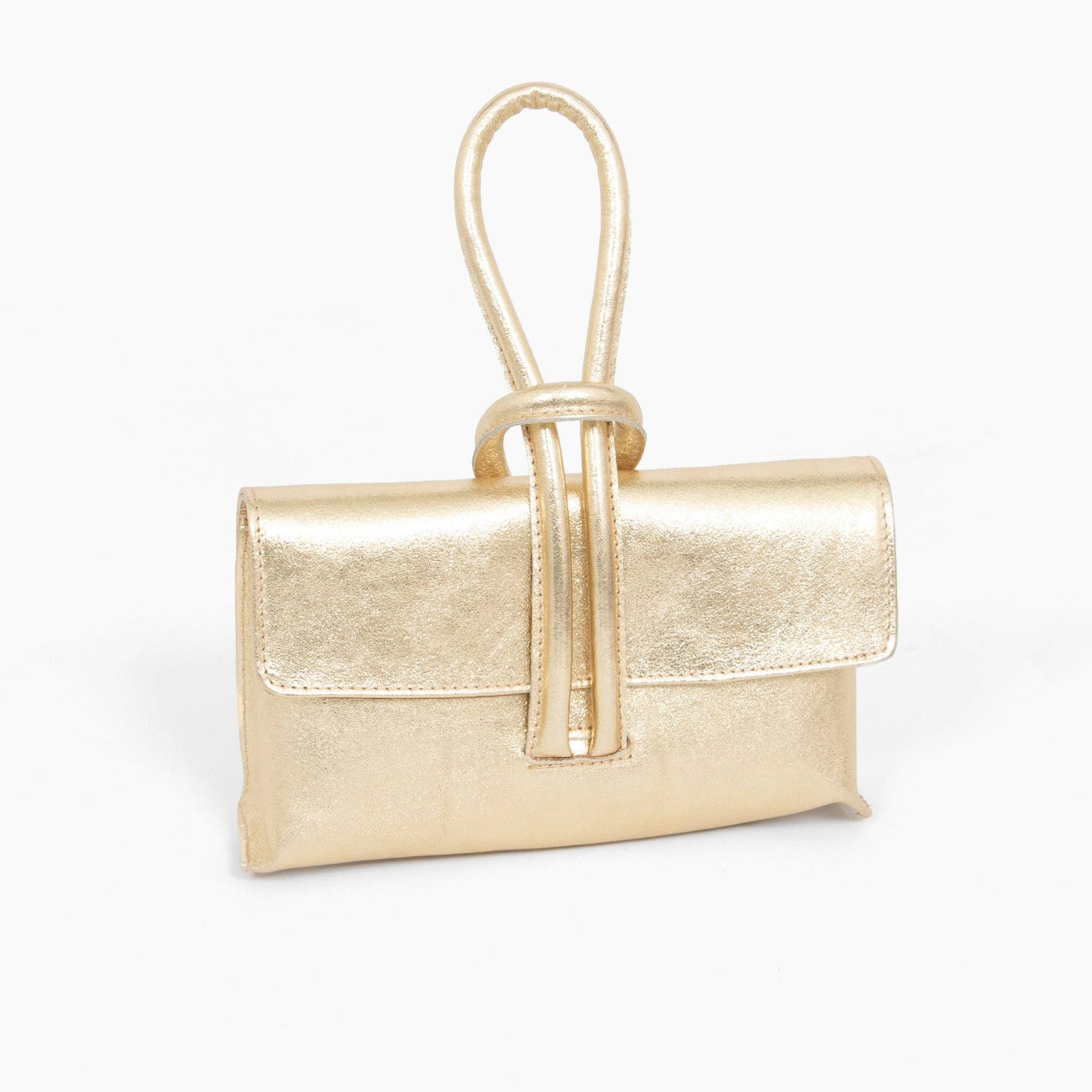 Sarta Pelle - Wholesale Clutch Bag - Women's - Trixie Italian Leather Wristlet Clutch Bag - Gold, Metallic2