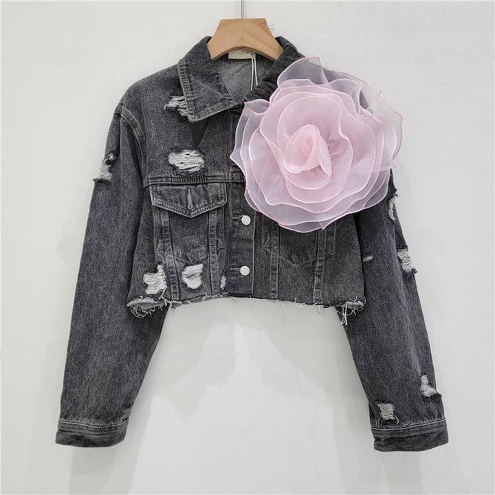 SALINA TRADING INC - Wholesale Denim Jacket - Women's - Distressed Denim Jacket with Floral Design20