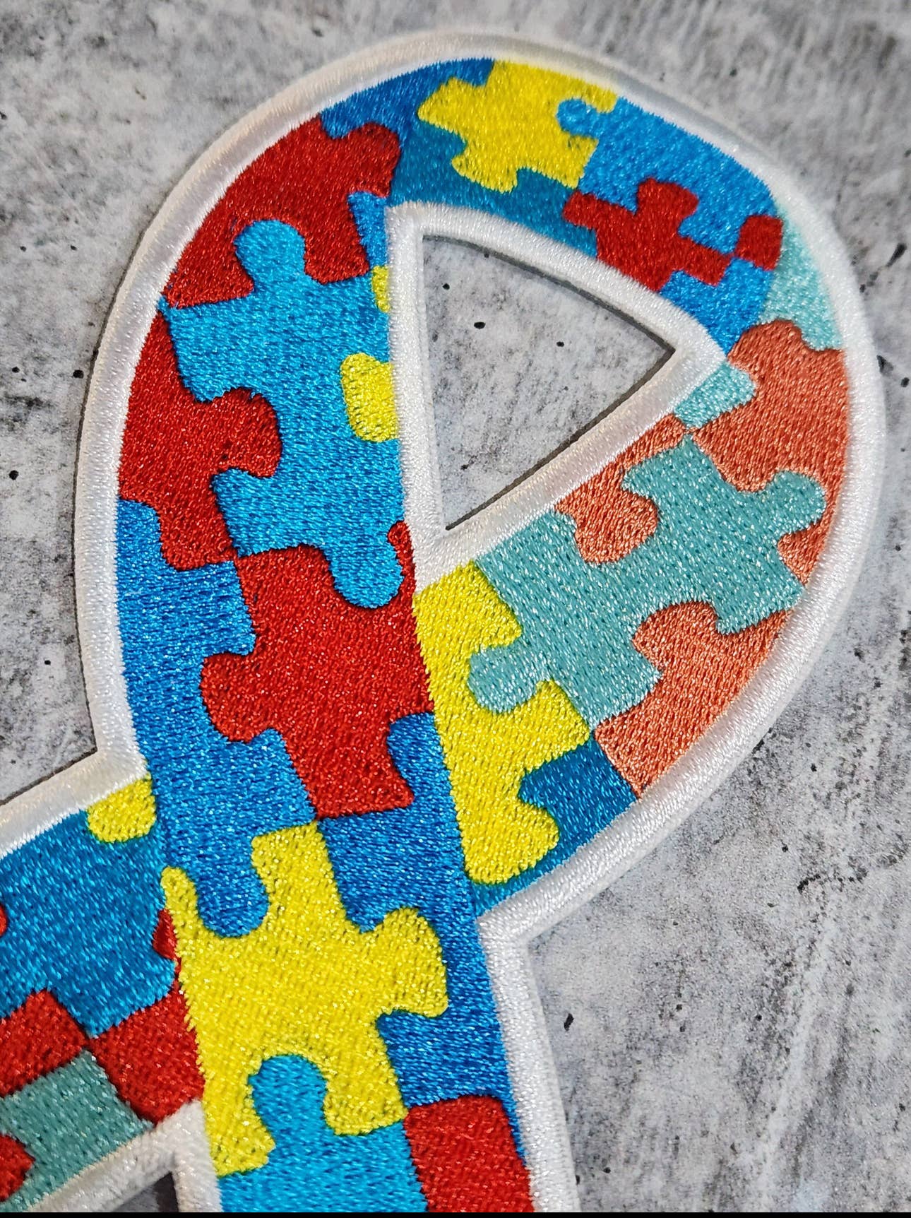 Patch Party Club - Wholesale Patch - "Autism Puzzle Ribbon," Iron-on Patch, Size 5"1