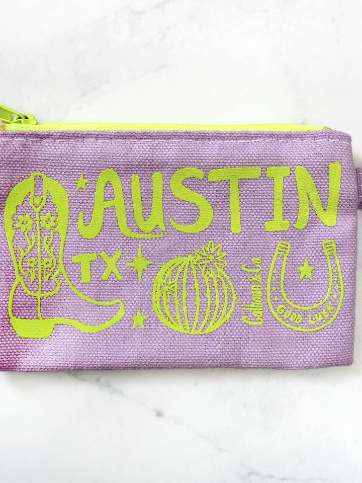 Pochette à cartes à fermeture éclair Austin Texas avec porte-clés pour la vente par Calhoun & Co.