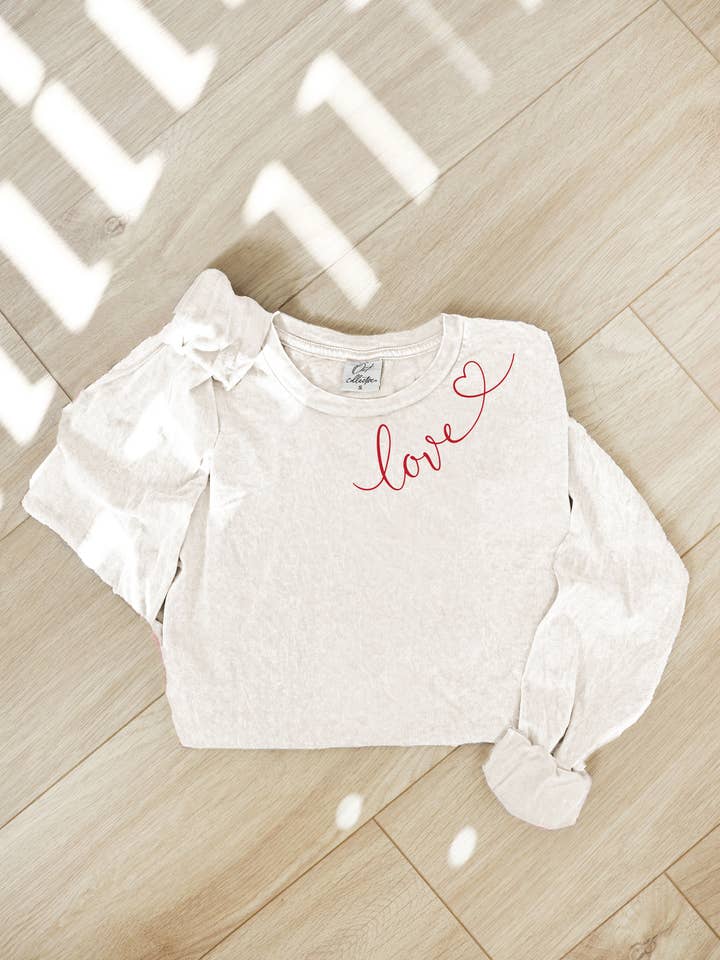 LOVE HEART Mineral Washed Long Sleeve Graphic for wholesale by OAT COLLECTIVE