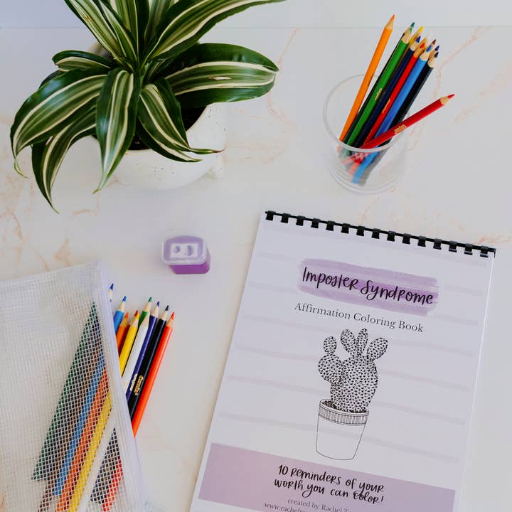 Libro da colorare sulla sindrome dell'impostore | Matite colorate e astuccio per la vendita all'ingrosso da parte di Rachel Tenny