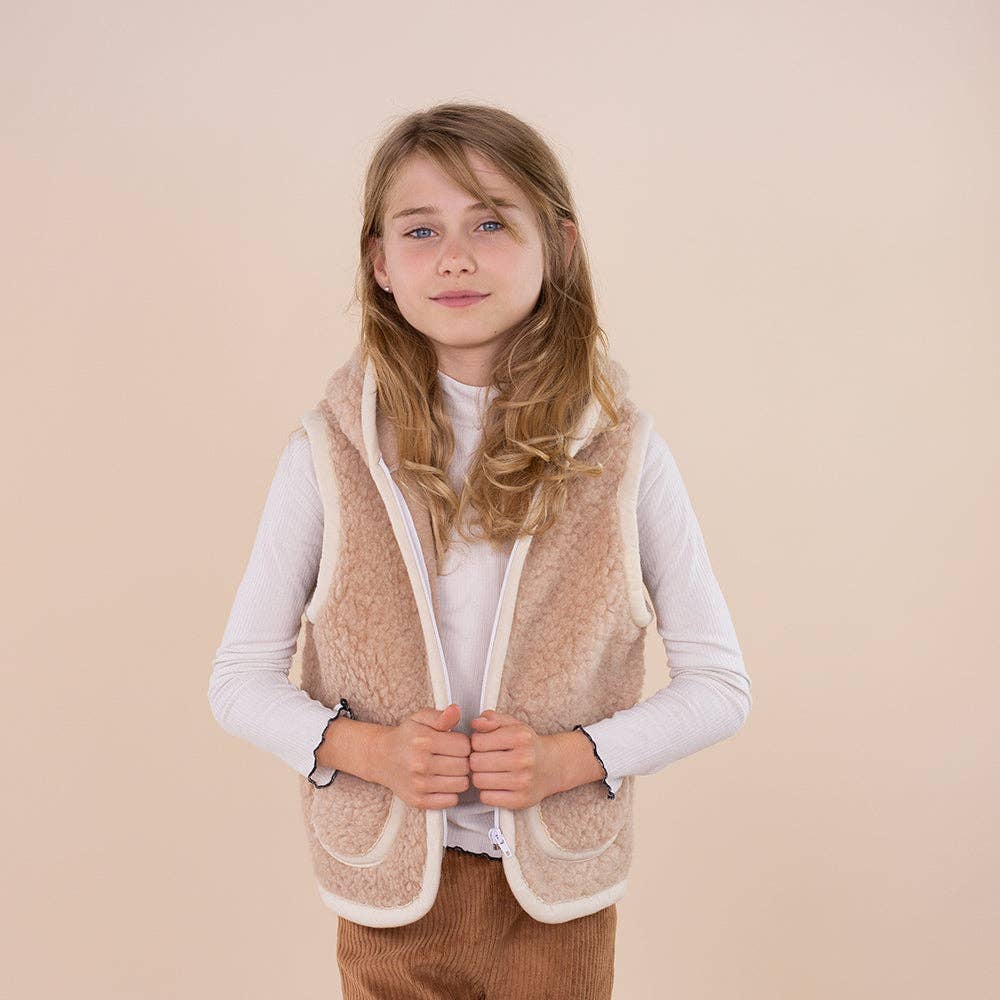 Moonrise - Wholesale Vest - Kinderen - Kids Vest Wool Camel Hooded - Zipper