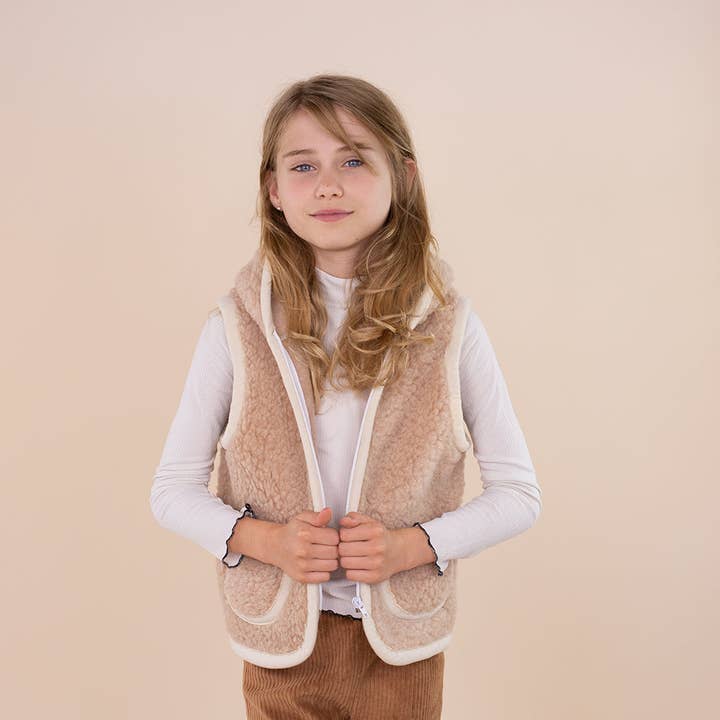 Moonrise - Wholesale Vest - Kinderen - Kids Vest Wool Camel Hooded - Zipper0