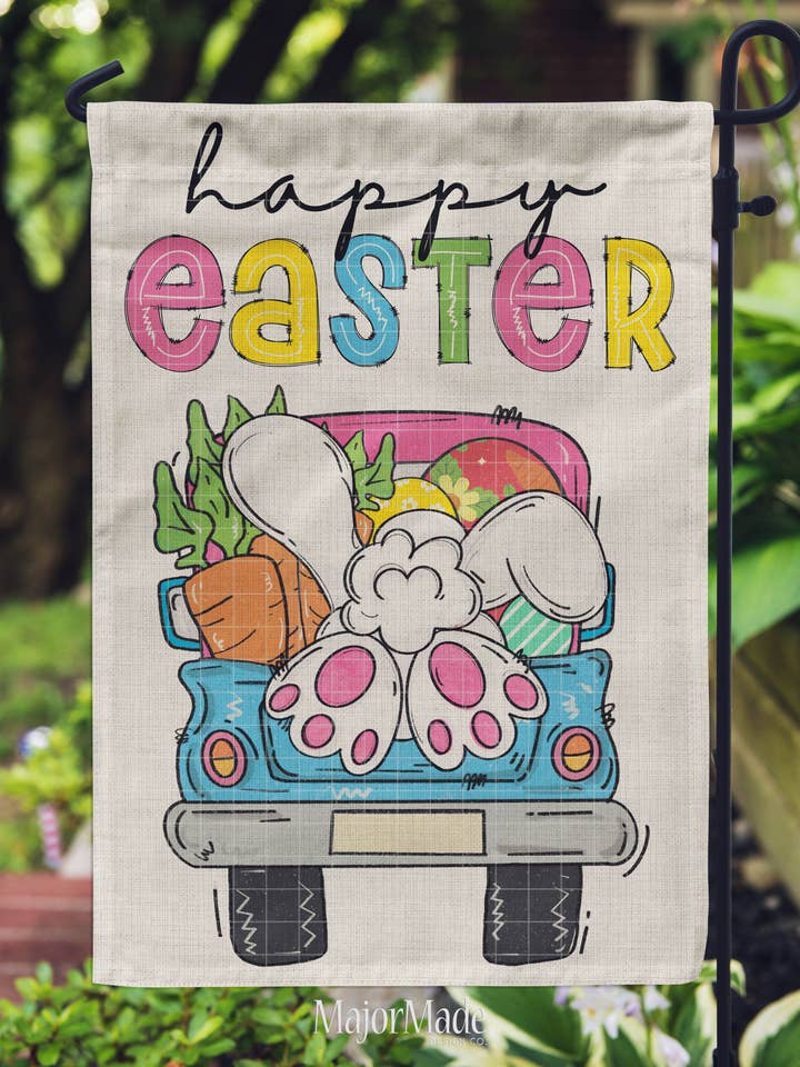 Garden Flag - Happy Easter Bunny Truck for wholesale by MajorMade Design Co