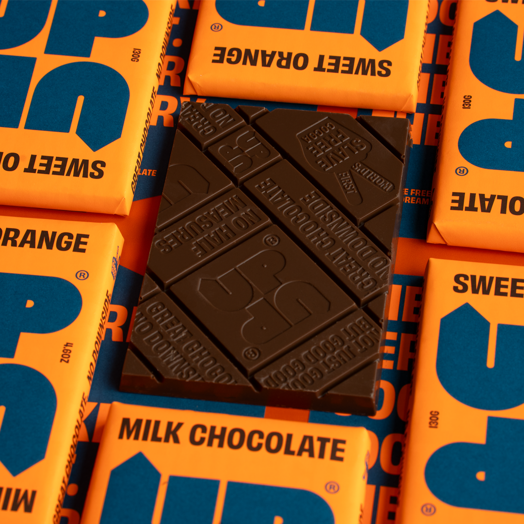 UP-UP Chocolate [No duties when shipping to US!] – Engroshandel Chokoladebar – Sweet Orange Mælkchokolade 120 g1