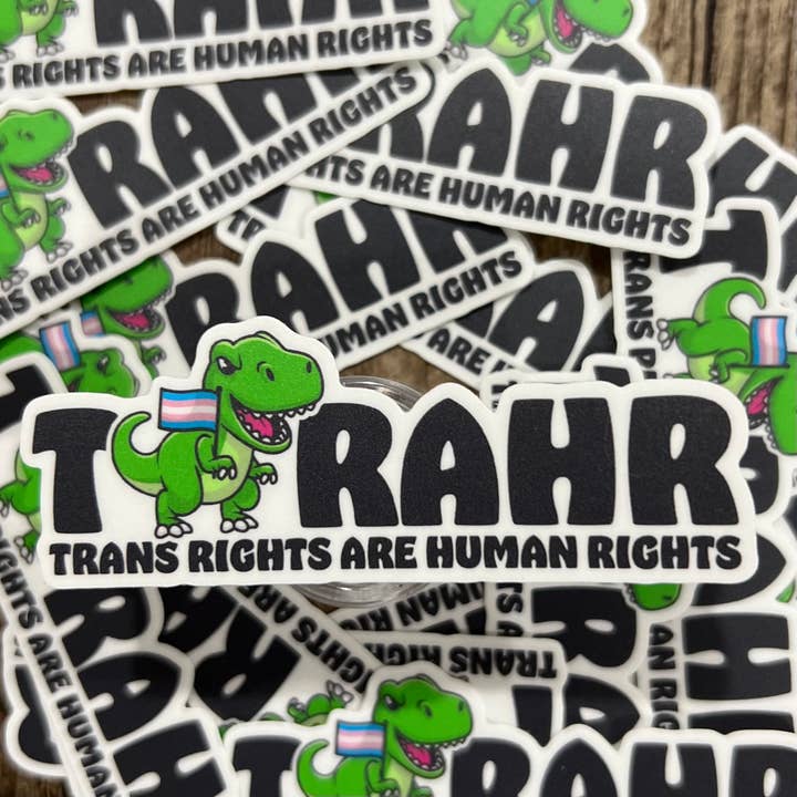 Trans Rights Human Rights Dinosaur Die Cut Laptop Sticker for wholesale by S&Y Brand Paper co.