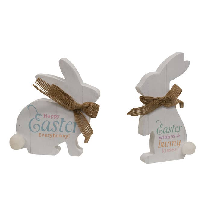 Easter Wishes/Bunny Kisses Wooden Bunny Sitter, 2 Assorted for wholesale by Col House Designs