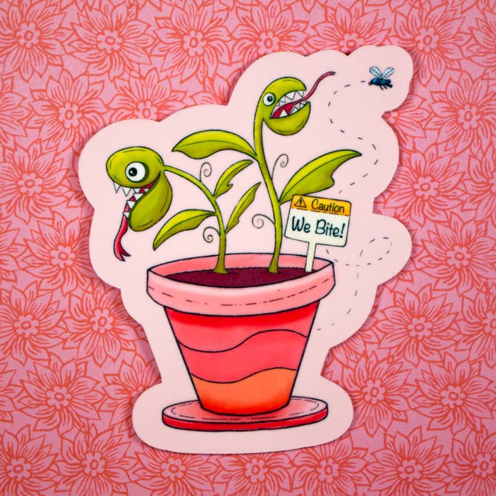 Caution: We Bite Vinyl Sticker | Waterproof Sticker for wholesale by Eerie Cat