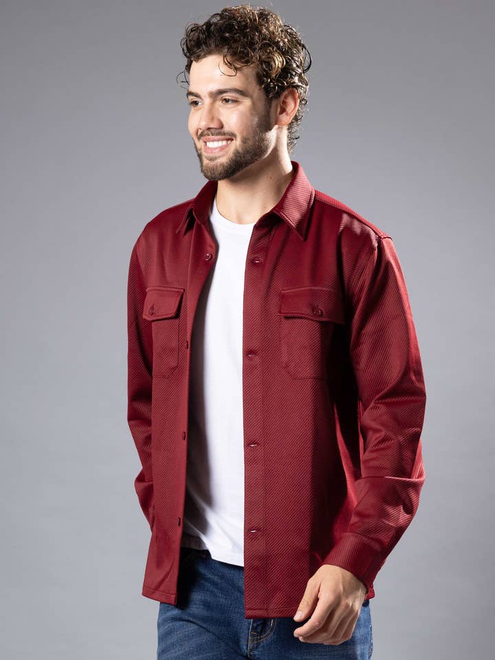 254101 - Burgundy Textured Twill Overshirt Jacket for wholesale by Bespoke Moda