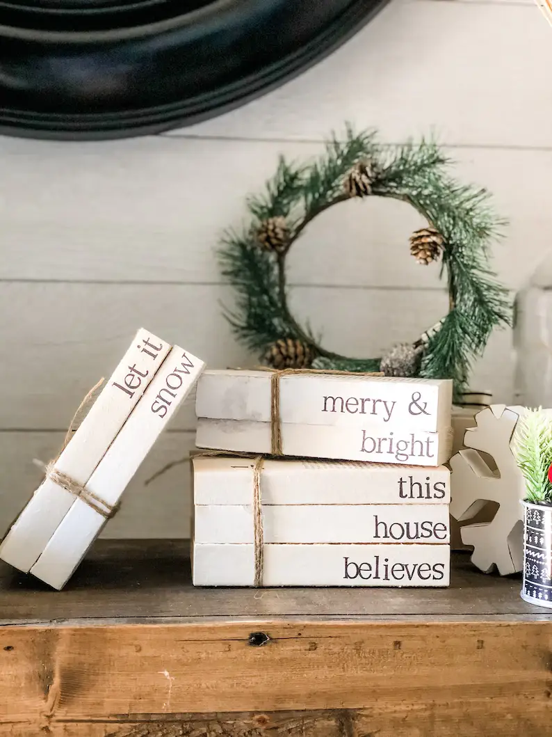 Trending Home Designs - Wholesale Decorative Tabletop Object - Christmas Stamped Stacked Books8