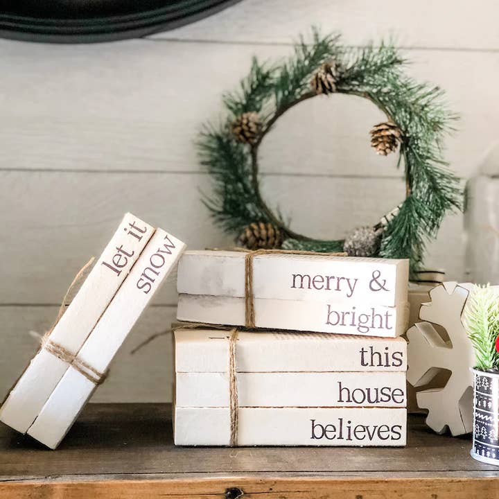 Trending Home Designs - Wholesale Decorative Tabletop Object - Christmas Stamped Stacked Books8