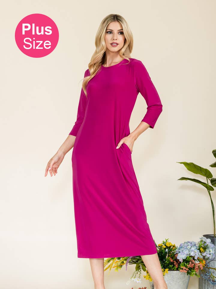 NY KLASSISK SKIKTSKLÄNNING I PLUSSTORLEK MED FICKOR -CD43875-P för wholesale av Celeste Clothing