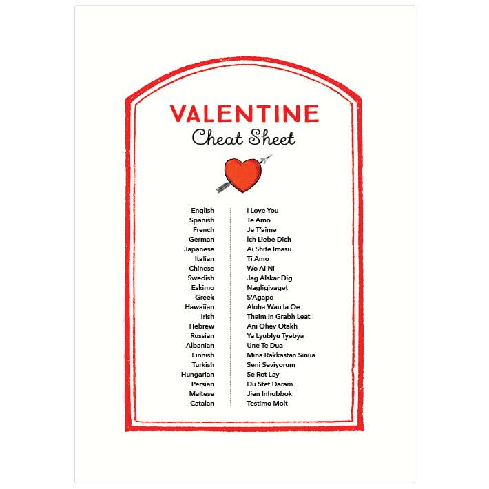 Lucca Paperworks - Wholesale Valentine's Day Card - Cheat Sheet | Valentine Greeting Card1