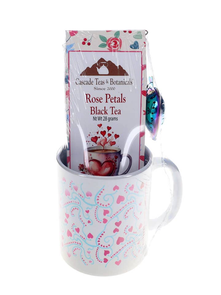 Valentinsdag Te Krus Gavesæt, Rosenblade Sort Te ♥❤ for engroshandel hos Cascade Teas & Botanicals