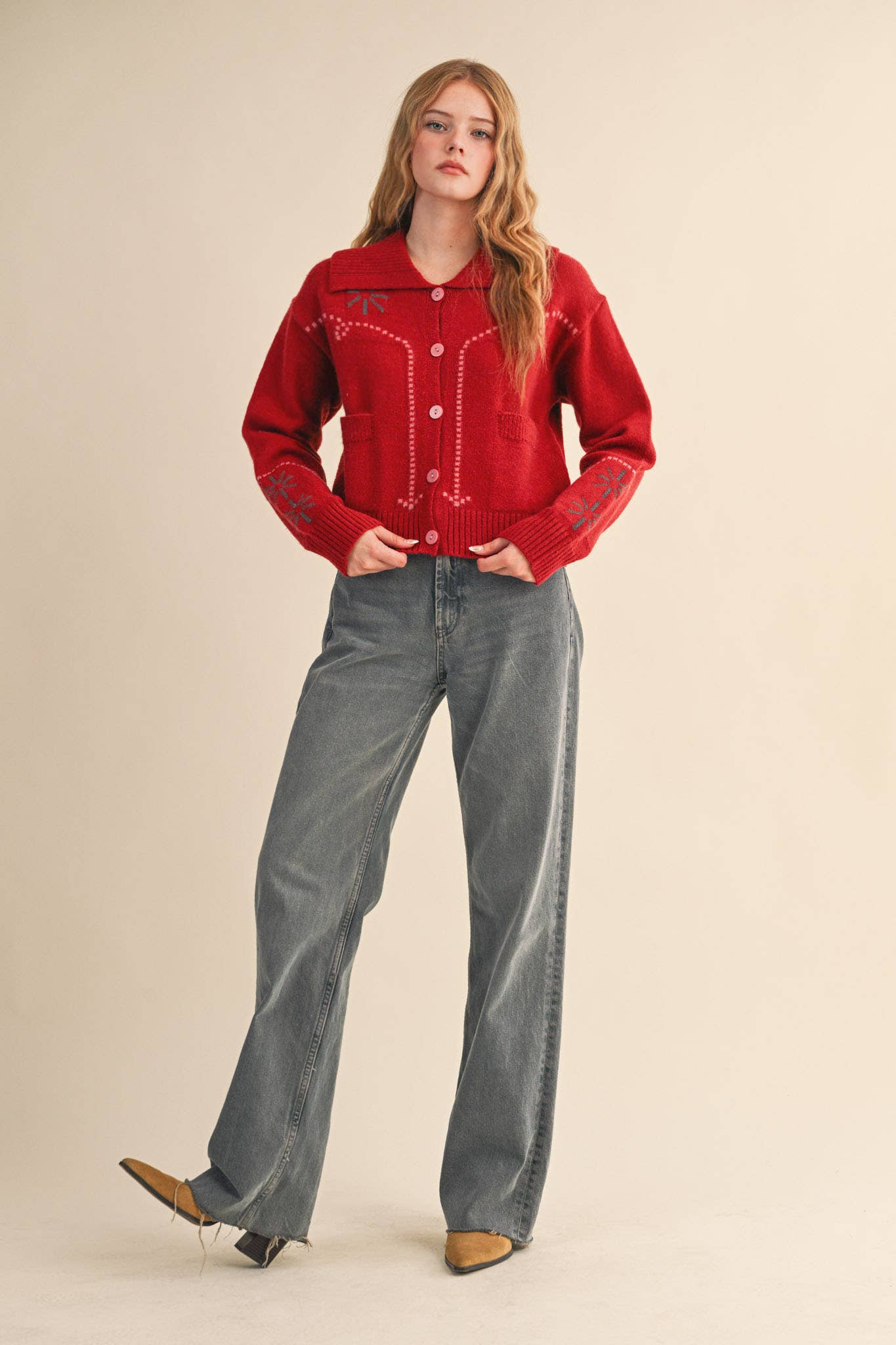 &MERCI - Wholesale Cardigan - Women's - WESTERN DESIGN SWEATER CARDIGAN MSW112173