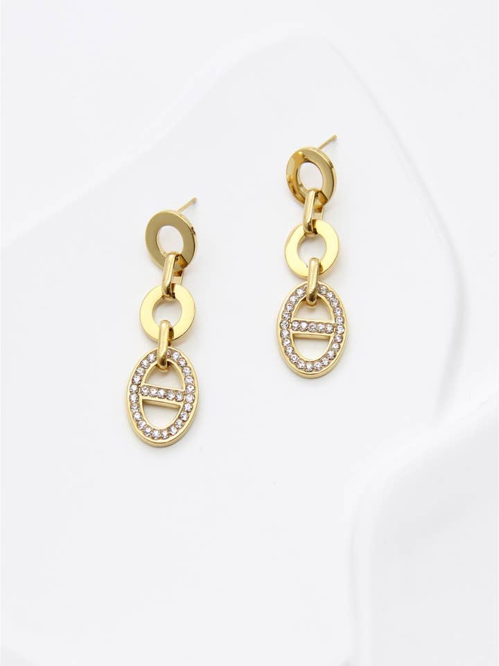Stainless steel drop earrings with zircon for wholesale by BELLISSIMA BIJOUX
