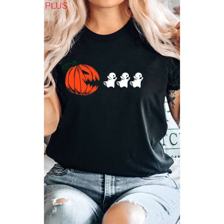 Pumpkin Chasing Ghost PLUS Graphic Tee for wholesale by Kissed Apparel