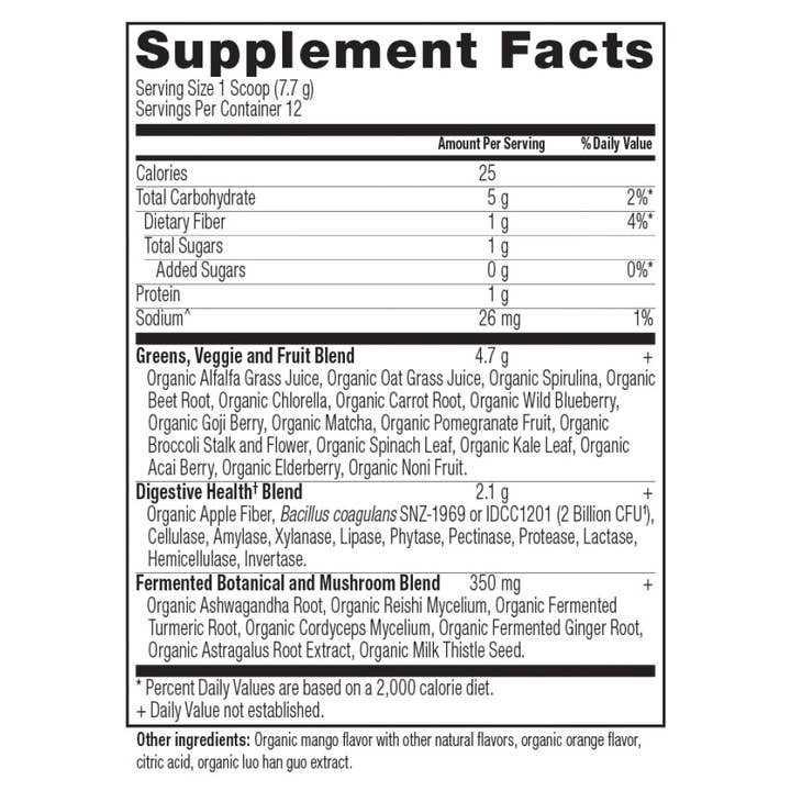 Ancient Nutrition - Wholesale Protein/Superfood Powder - Organic SuperGreens | Powder Mango Flavor (12 Servings)