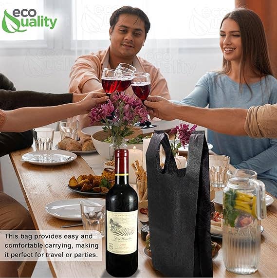 EcoQuality – Saco de mercearia/compras por atacado – Sacola preta reutilizável em tecido não tecido para uma garrafa de vinho6