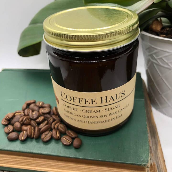 VIAI Beauty - Wholesale Jar/Filled Candle - Coffee Haus Soy Wax Candle | 9 oz Amber Apothecary Jar1