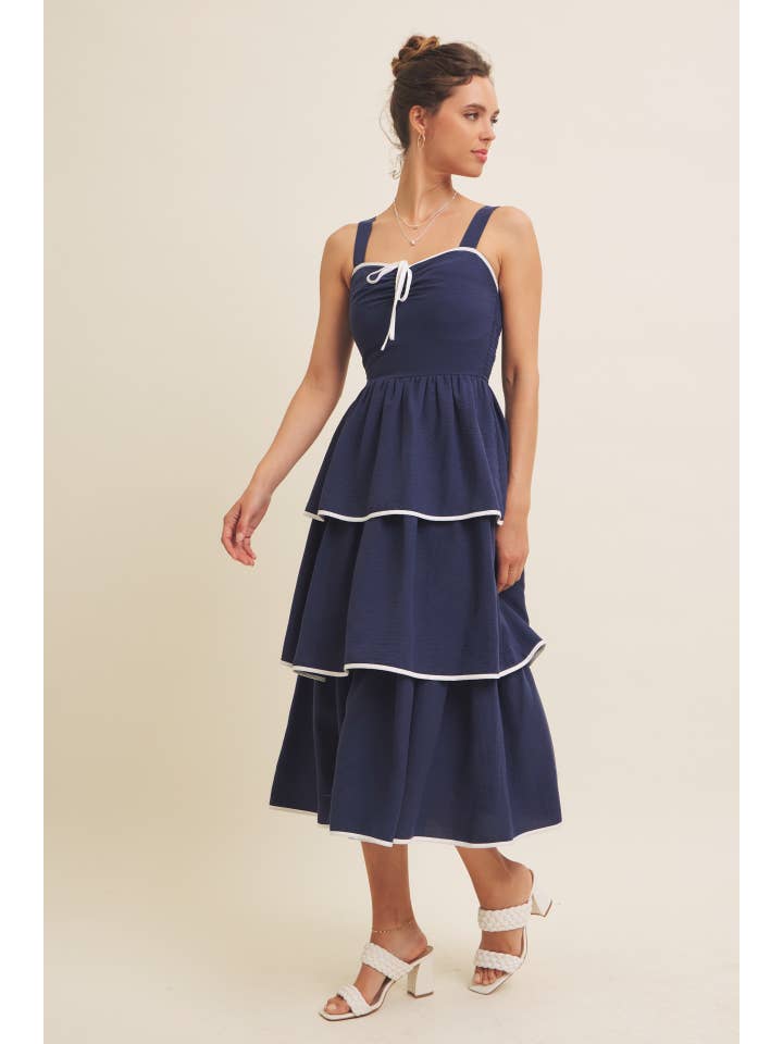 in february - Wholesale Dress - Women's - CONTRAST BINDING WITH BOW MIDI DRESS IN TIERED RUFFLES 16
