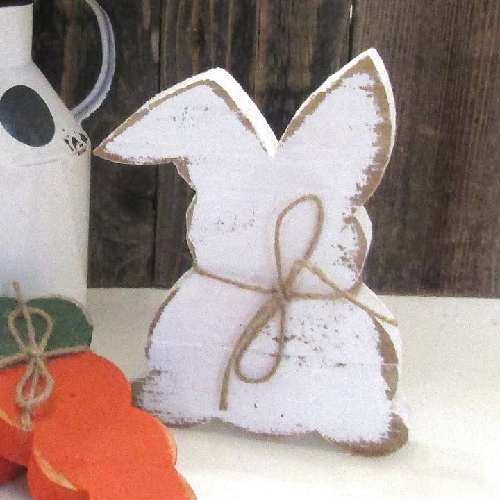 Small Rustic White Bunny, Easter Table Decor for wholesale by Tattered Grace