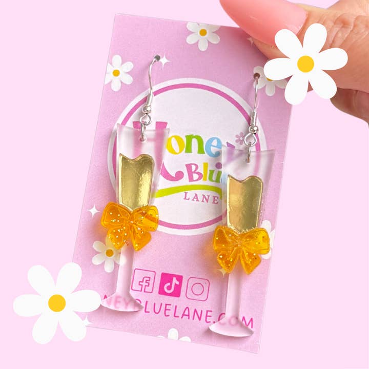 Honey Blue Lane - Wholesale Dangle earrings - Champagne Bubbles Earrings (Quirky, Funky, Kawaii,Y2K)
