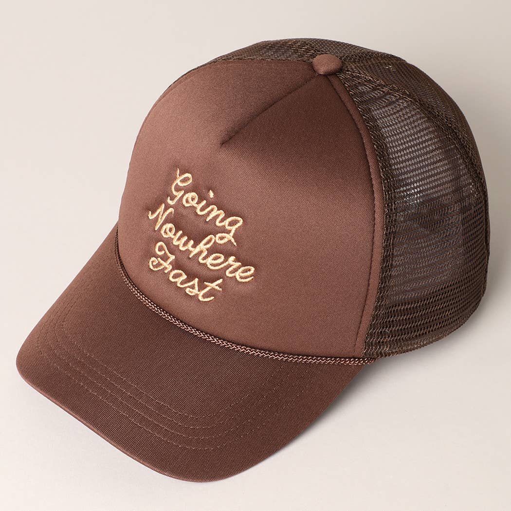 Fashion City – boné - Mulher por atacado – Chapéu de caminhoneiro em espuma de bordado rápido Going Nowhere7