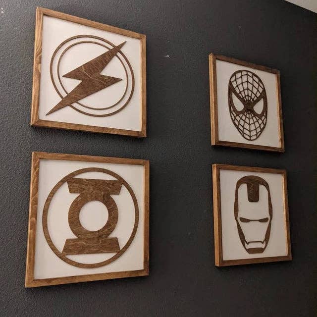 Nail and Hook Laser Cut Home Decor - Wholesale Sign - Superhero Wall Art  | 11x11 inch Wood Sign10