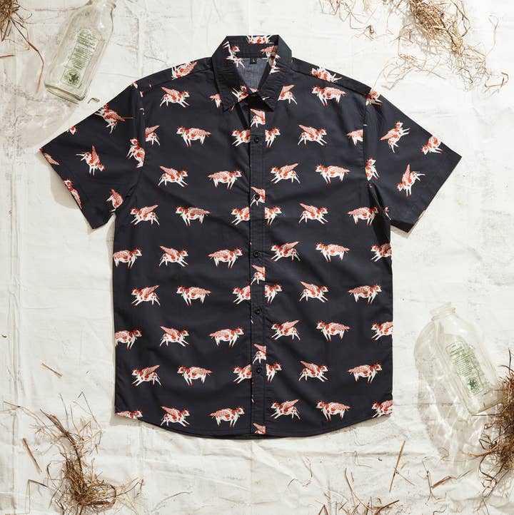 Flying Cows Unisex Cotton Button Up Short Sleeves for wholesale by Animal Instincts