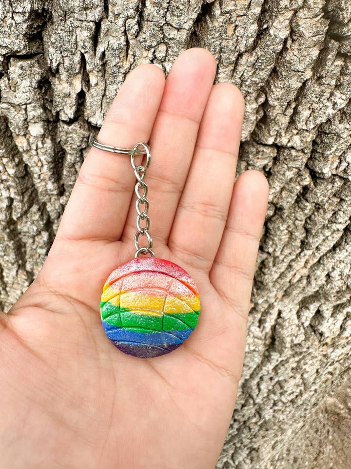 Shimmery Rainbow Pride Concha Keychain for wholesale by Las Mamukis