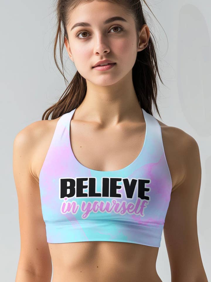 Believe in Yourself Stella Seamless Racerback Sport Yoga Bra - Women for wholesale by Pineapple Clothing