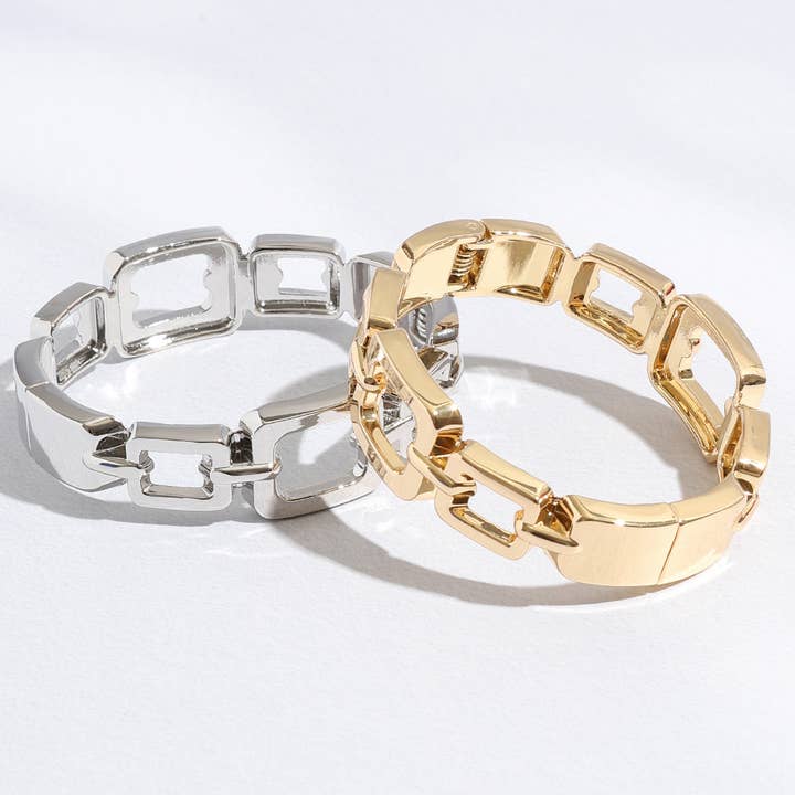 Fashion City - Wholesale Bangle bracelet - Square Chain Gold&Rhodium Plated Bangle Bracelet10