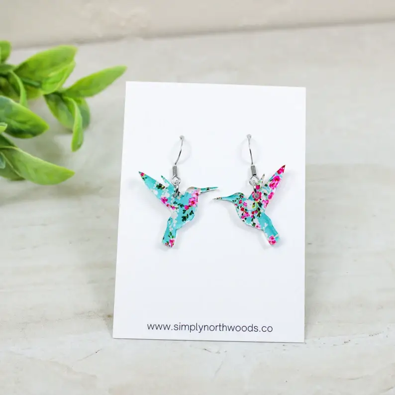 Grace + Joy Collective - Wholesale Dangle Earrings -  Cherry Blossom Hummingbird Dangle Earrings, Acrylic Earring0