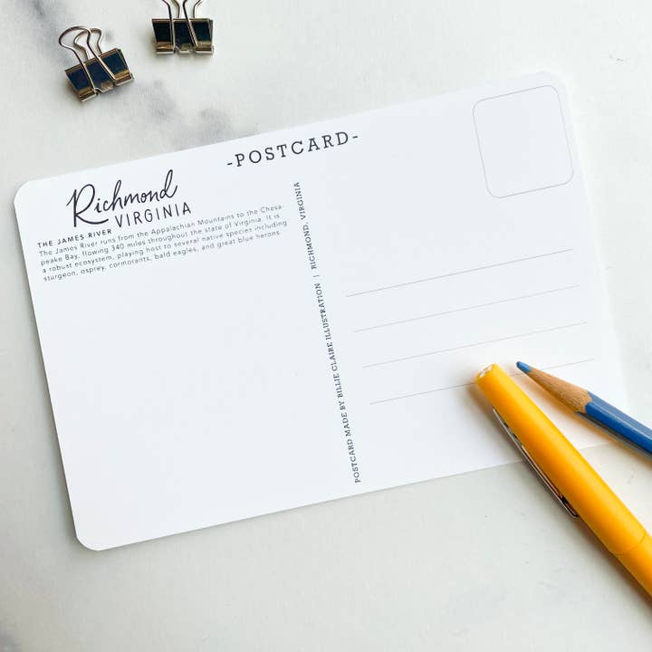 Billie Claire Illustration (Handmade) - Wholesale Postcard - Postcard - Richmond, Virginia - The James River2