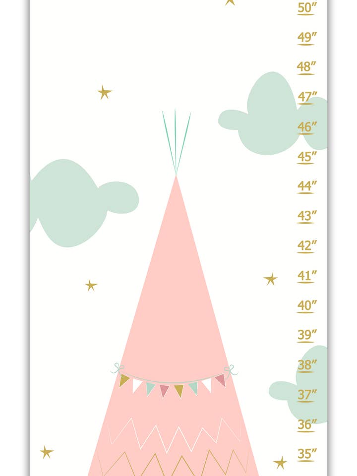 Pink and Gold Tee Pee Personalized Growth Chart for wholesale by Finny and Zook