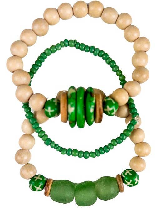 Conjunto de Pulseiras Trio Stack | Verde por atacado de Twine & Twig