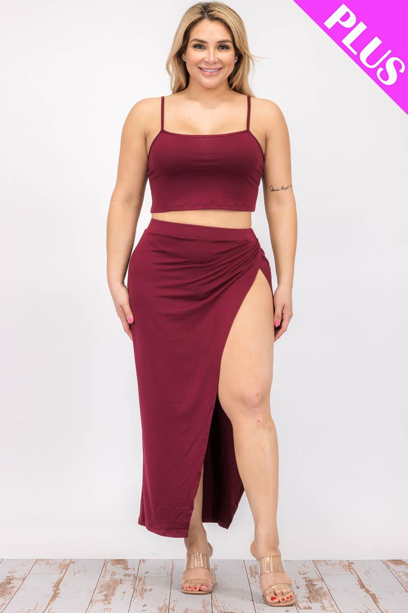 CAPELLA APPAREL - Wholesale Top & Skirt Set - Women's - Plus Size Crop Cami & Split Thigh Maxi Skirt Set3